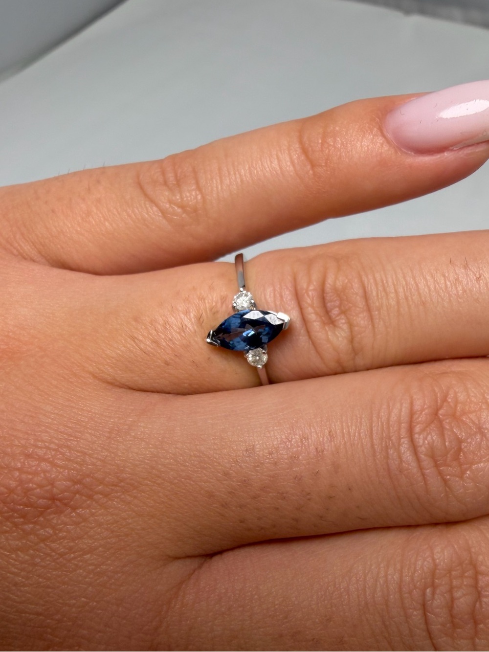 Natural Tanzanite Ring 0.85ct Marquise Diamond Sterling Silver Size 6.5 Sizable